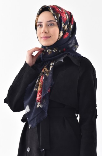 Echarpe Cotton a Motifs 2155-06 Bleu Marine Rouge 2155-06