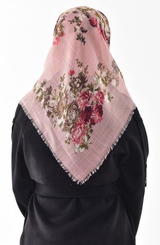 Flower Patterned Flamed Cotton Scarf 2155-07 Powder 2155-07