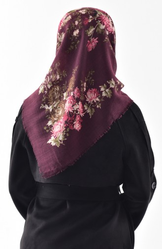  Floral Patterned Flamed Cotton Scarf 2155-08 Damson 2155-08
