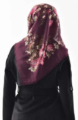  Floral Patterned Flamed Cotton Scarf 2155-08 Damson 2155-08
