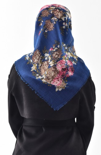 Flower Patterned Flamed Cotton Scarf 2155-10 Saxe 2155-10