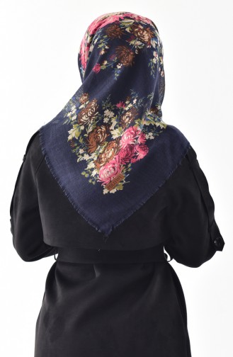 Echarpe Cotton a Motifs 2155-15 Bleu Marine Rose 2155-15