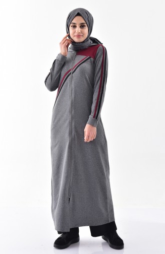 Hooded Sport Abaya 2022-01 Gray Burgundy 2022-01