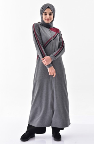 Hooded Sport Abaya 2022-01 Gray Burgundy 2022-01