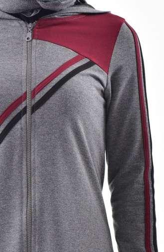 Abaya Sport a Capuche 2022-01 Gris Bordeaux 2022-01