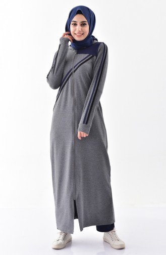 Hooded Sport Abaya 2022-02 Gray Navy Blue 2022-02