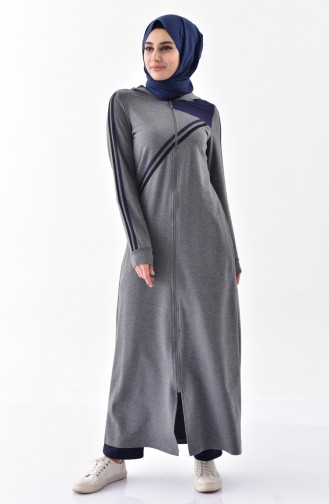 Hooded Sport Abaya 2022-02 Gray Navy Blue 2022-02