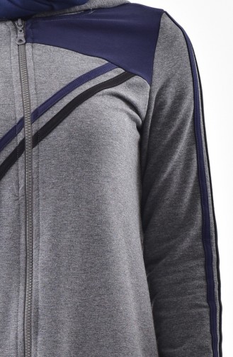 Abaya Sport a Capuche 2022-02 Gris Bleu Marine 2022-02