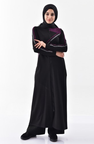 Hooded Sport Abaya 2022-03 Black Purple 2022-03