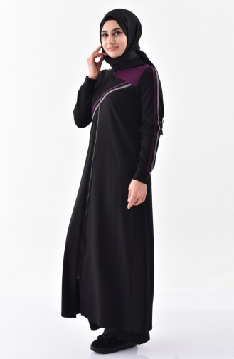 Hooded Sport Abaya 2022-03 Black Purple 2022-03