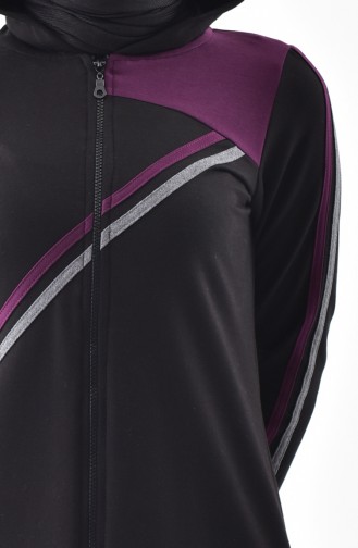 Hooded Sport Abaya 2022-03 Black Purple 2022-03