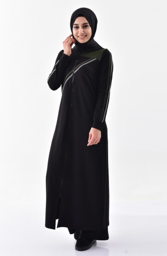 Abaya Sport a Capuche 2022-04 Noir Khaki 2022-04