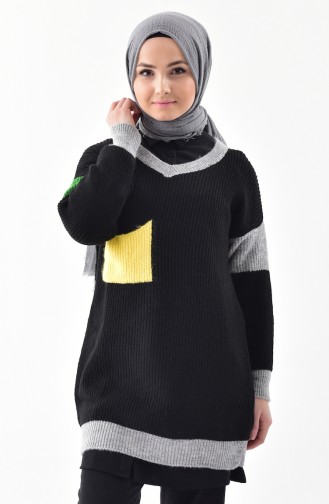 Pull Tricot avec Poches 3218-01 Noir 3218-01