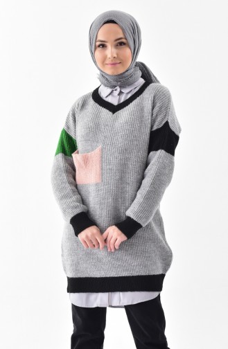 Pull Tricot avec Poches 3218-03 Gris 3218-03