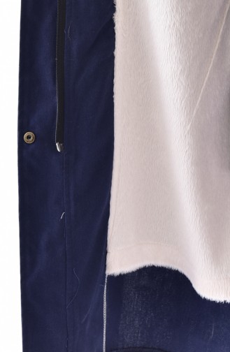 Manteau a Fourrure et Capuche 4022-06 Bleu Marine 4022-06