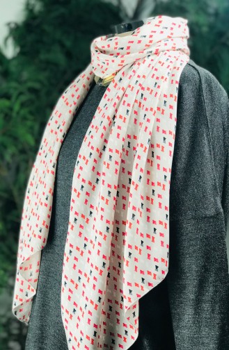 Patterned Crepe Shawl 60490-01 Beige Red 60490-01