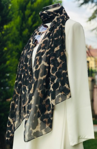 Leopard Patterned Chiffon Shawl 50950-01 Brown 50950-01