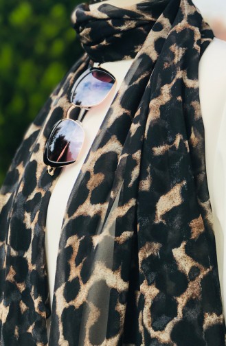 Leopard Patterned Chiffon Shawl 50950-01 Brown 50950-01