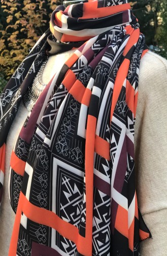 Châle Crêpe a Motifs 60233-01 Noir Orange 60233-01