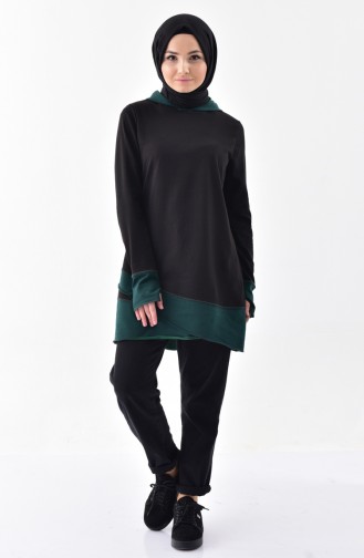 TUBANUR Hooded Sport Tunic 3060-04 Black Emerald Green 3060-04