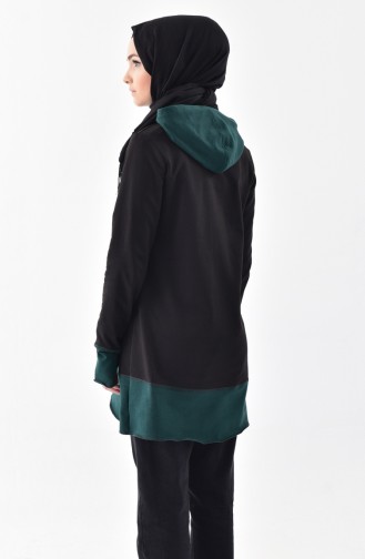 TUBANUR Hooded Sport Tunic 3060-04 Black Emerald Green 3060-04