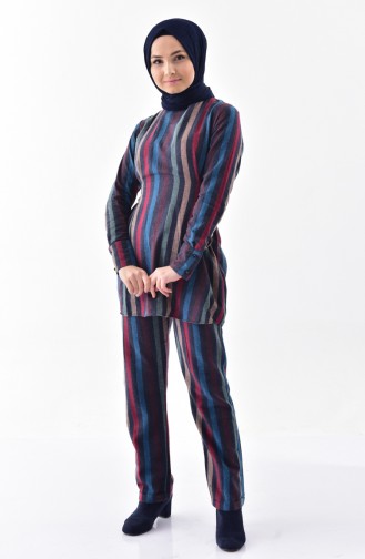 Striped Tunic Trousers Double Suit 1978-02 Navy Blue Yellow 1978-02