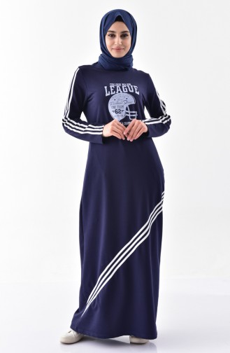 فستان رياضي بتصميم مُطبع  2063-01 لون كحلي 2063-01