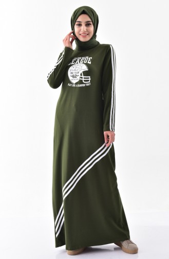 فستان رياضي بتصميم مُطبع 2063-03 لون اخضر كاكي 2063-03