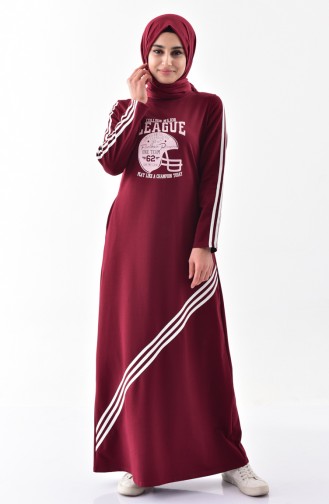فستان رياضي بتصميم مُطبع 2063-04 لون خمري 2063-04
