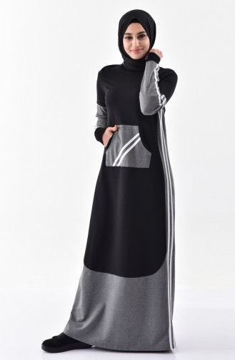 Şeritli Spor Elbise 2070-01 Siyah