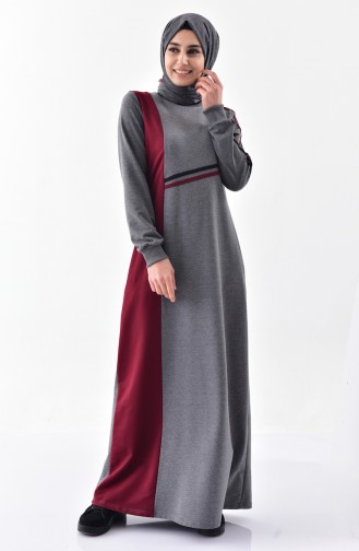 فستان رياضي بتصميم مُخطط 2110-02 لون اسود مائل للرمادي وخمري 2110-02