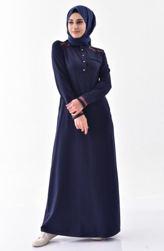 Buttoned Sport Dress 2204-03 Navy Blue 2204-03