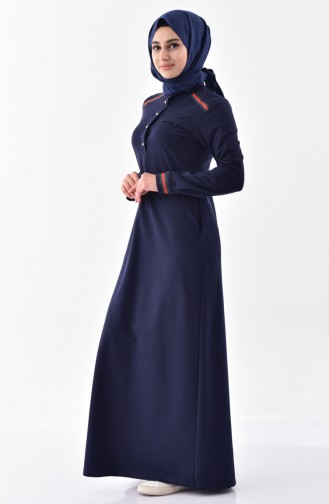 Buttoned Sport Dress 2204-03 Navy Blue 2204-03