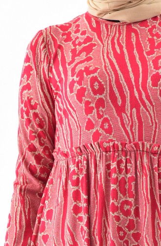 دلبر فستان مُطبع بتصميم طيات 7136-01 لون خمري 7136-01