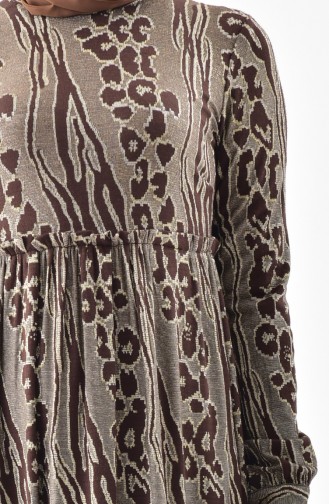 Dilber Patterned Pleated Dress 7136-03 Brown 7136-03