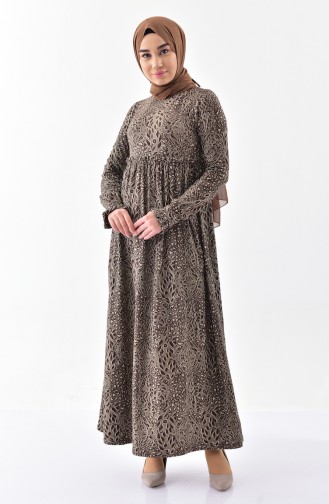 دلبر فستان مُطبع بتصميم طيات 7137-02 لون بُني 7137-02