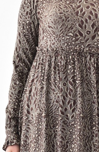 دلبر فستان مُطبع بتصميم طيات 7137-02 لون بُني 7137-02