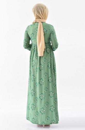 Desenli Fırfırlı Elbise 7138-03 Yeşil
