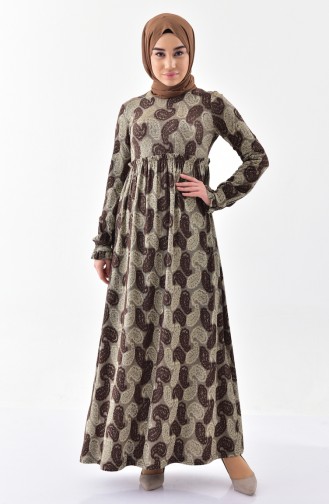 Dilber Patterned Frilly Dress 7139-02 Brown 7139-02