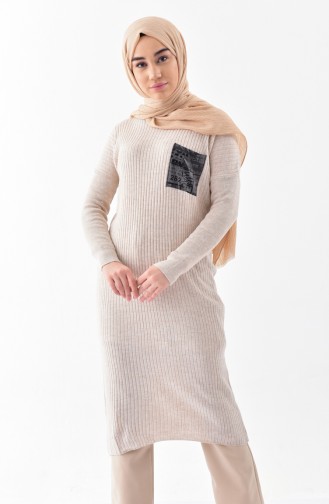 Longue Tunique Tricot 8091-01 Beige 8091-01