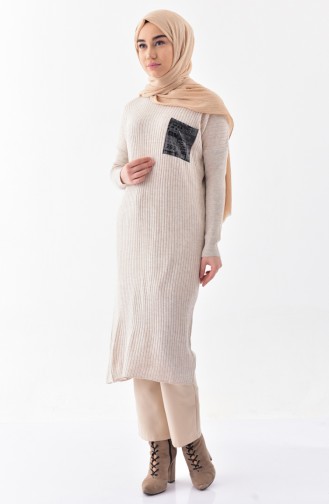 Longue Tunique Tricot 8091-01 Beige 8091-01
