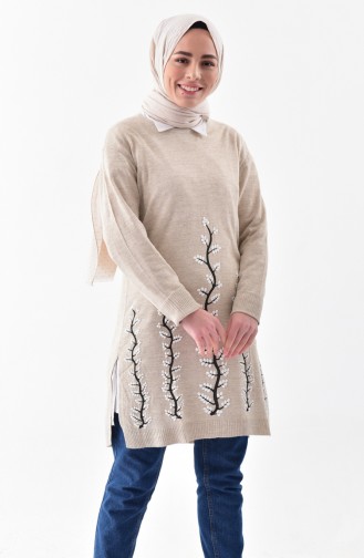 VMODA Embossed Patterned Knitwear Sweater 4600-06 Beige 4600-06