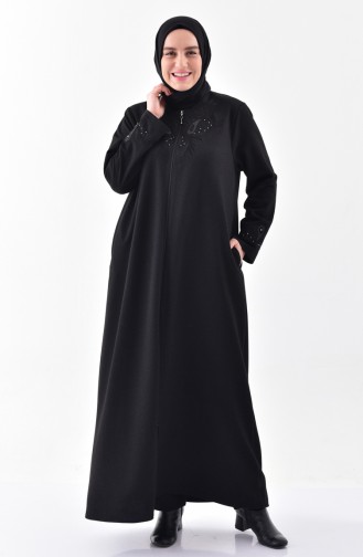 Abaya Pierre Imprimée Grande Taille 1009-01 Noir 1009-01