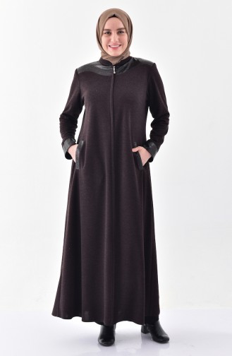 Plus Size Leather Garment Abaya 5917-06 Brown 5917-06