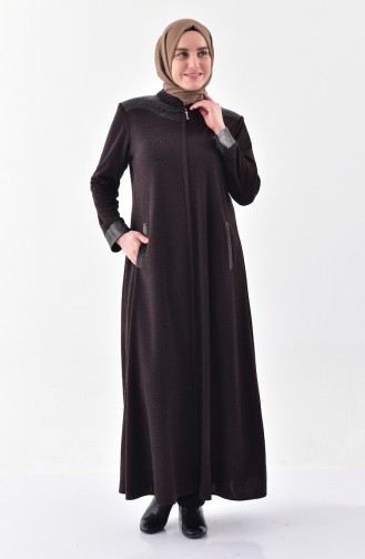 Plus Size Leather Garment Abaya 5917-06 Brown 5917-06