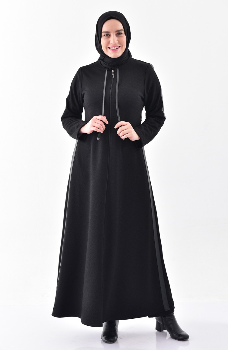 Leder Hijab-Kleid mit Patchwork 1010-01 Schwarz 1010-01 ...