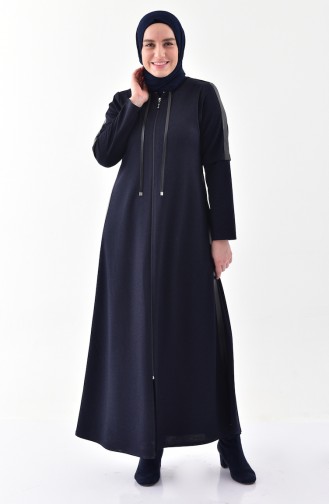 Leder Hijab-Kleid mit Patchwork 1010-02 Dunkelblau 1010-02