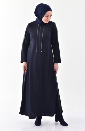 Leder Hijab-Kleid mit Patchwork 1010-02 Dunkelblau 1010-02