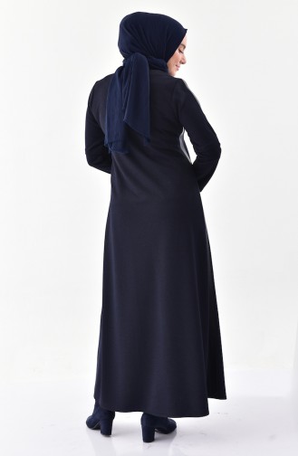Leder Hijab-Kleid mit Patchwork 1010-02 Dunkelblau 1010-02