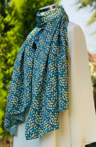 Flower Patterned Crepe Shawl 51016-01 Mint Green Yellow 51016-01
